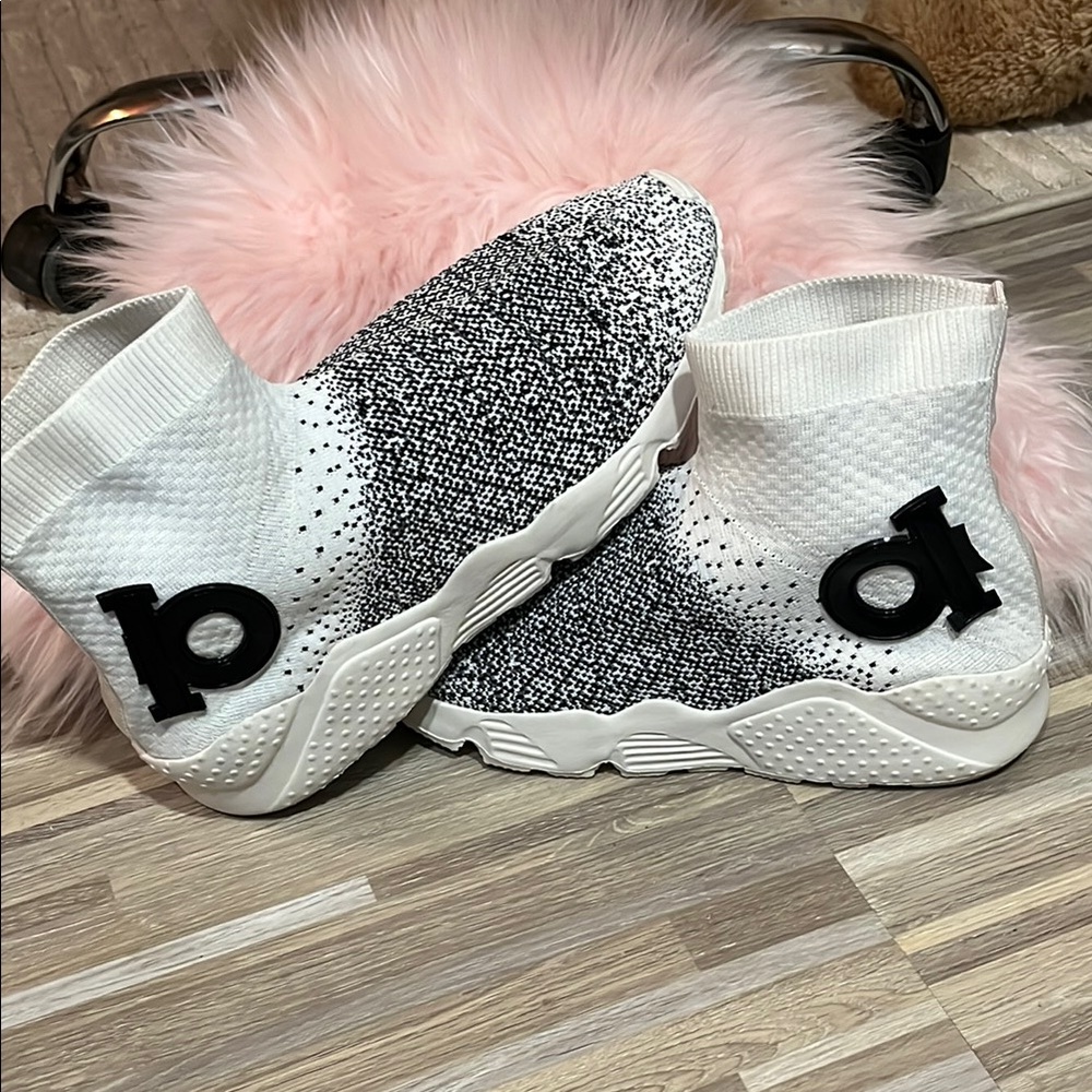 Monochrome Knit High-Top Sneakers